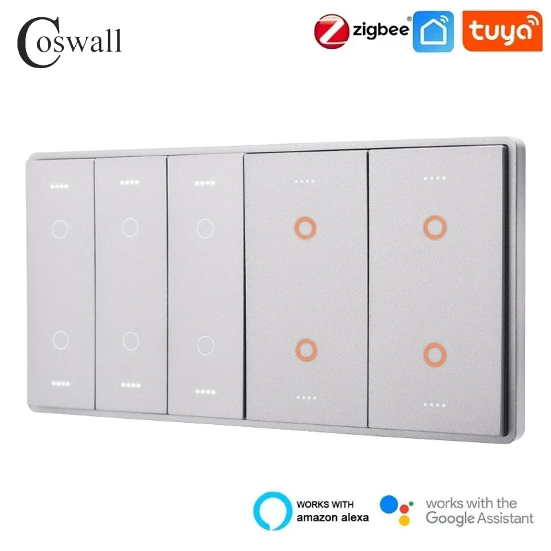 Coswall zigbee tuyaオン/オフスイッチステージスイッチyclic、マットグレーパネル、ユニバーサルソケットUSB急速充電器TVデータモジュールDIY