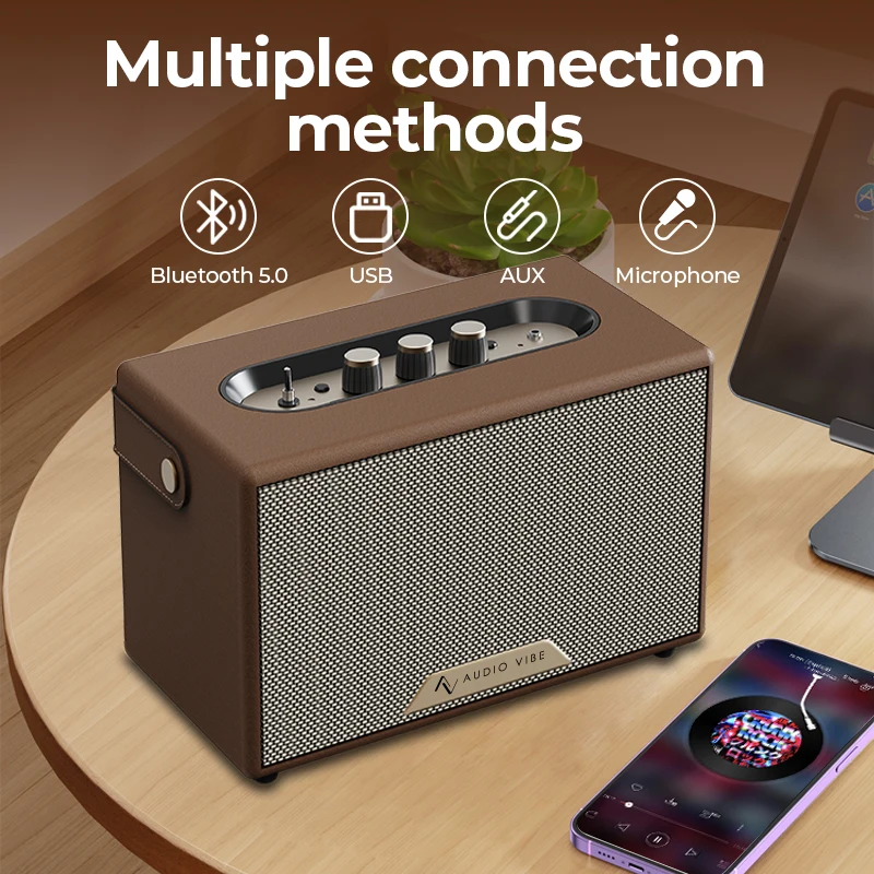 2014 nueva llegada 80W al aire libre personalizado Bt5.0v altavoz de madera y cuero para la familia Ktv como regalo