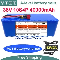 2024 New 36V Battery 10S4P 40Ah  Pack 1000W High Power  Battery  42V 40000mAh  Ebike Electric Bike BMS+42V2A Charger XT60 18650