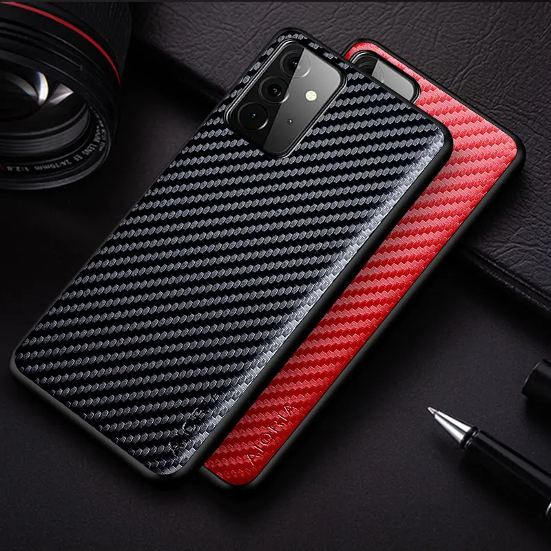 Carbon Fibre Shockproof Slim Case for Samsung Galaxy A72 A52 A52S A42 A32 A22 A12 4G 5G Non-Slip Full Body Protective Phone Case