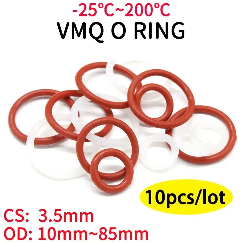 10pcs Red VMQ Silicone O Ring  CS 3.5mm OD 10 ~85mm Food Grade Waterproof Washer Rubber Insulate Round O Shape Seal Gasket