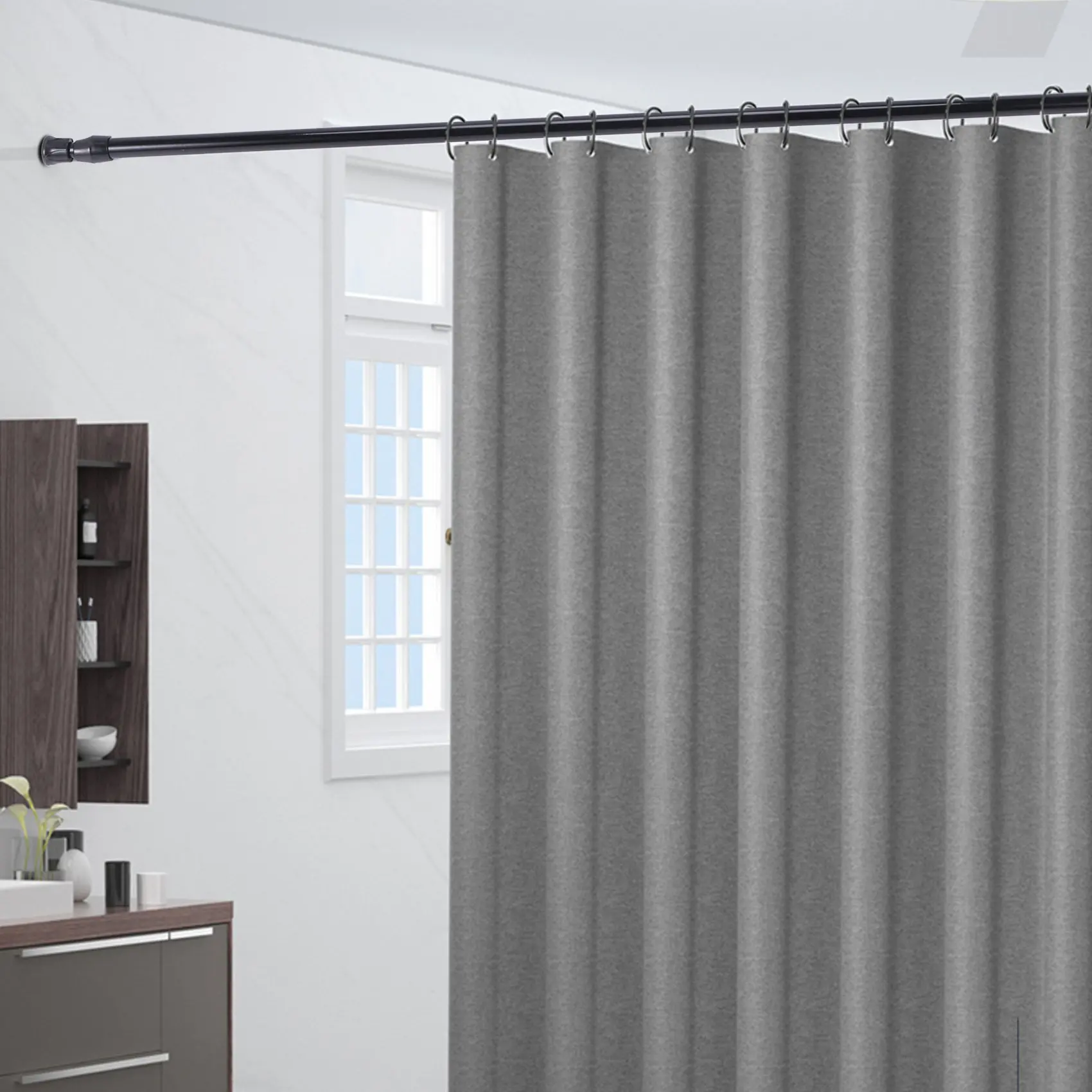 Extendable Telescopic Spring Loaded Net Voile Tension Curtain Rail Pole Rods,70~120cm,Black Multifunctional Shower Curtain Rod