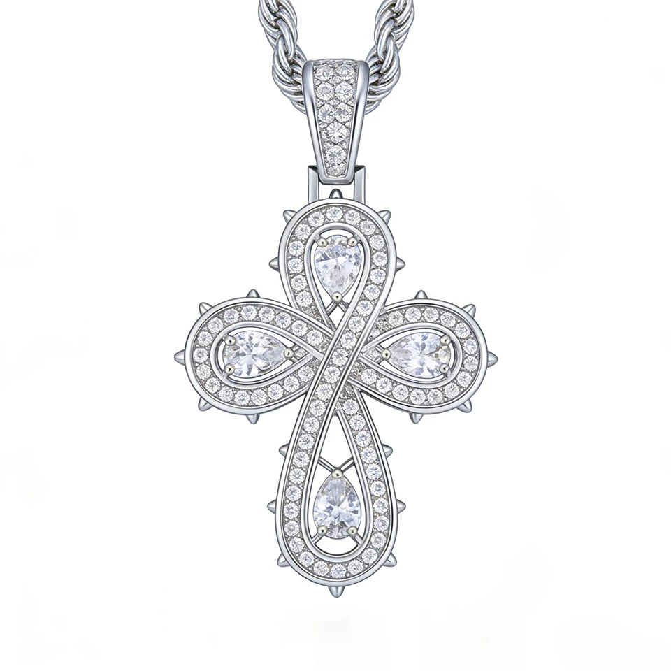 VANAXIN Iced Out Infinity Cross Pendant Necklace 14K Gold Plated Cubic Zirconia Twisted Rope Chain Hip Hop Jewelry for Men Women