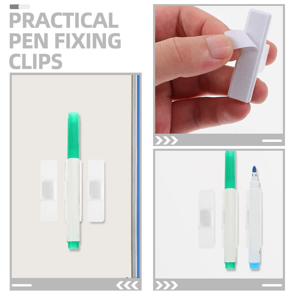 

10Pcs Pen Clips Self-Adhesive Whiteboard Pens Holders Lightweight Portable Plastic Pen Fixing Clamps for Teachers Nurses