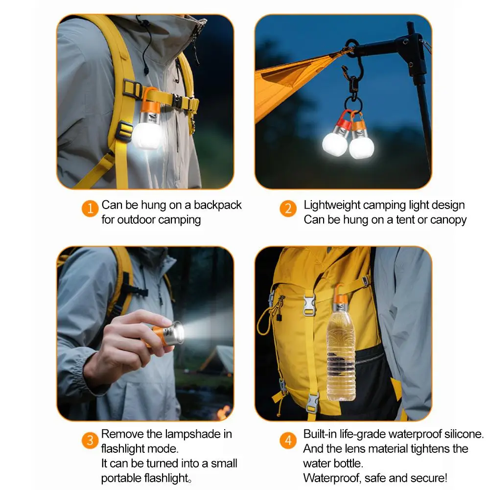 Rechargeable Mini LED Handheld Flashlight USB C Torch RGB Ambient Light Outdoor Camping Waterproof Tent Lamp Portable Hook Lamp