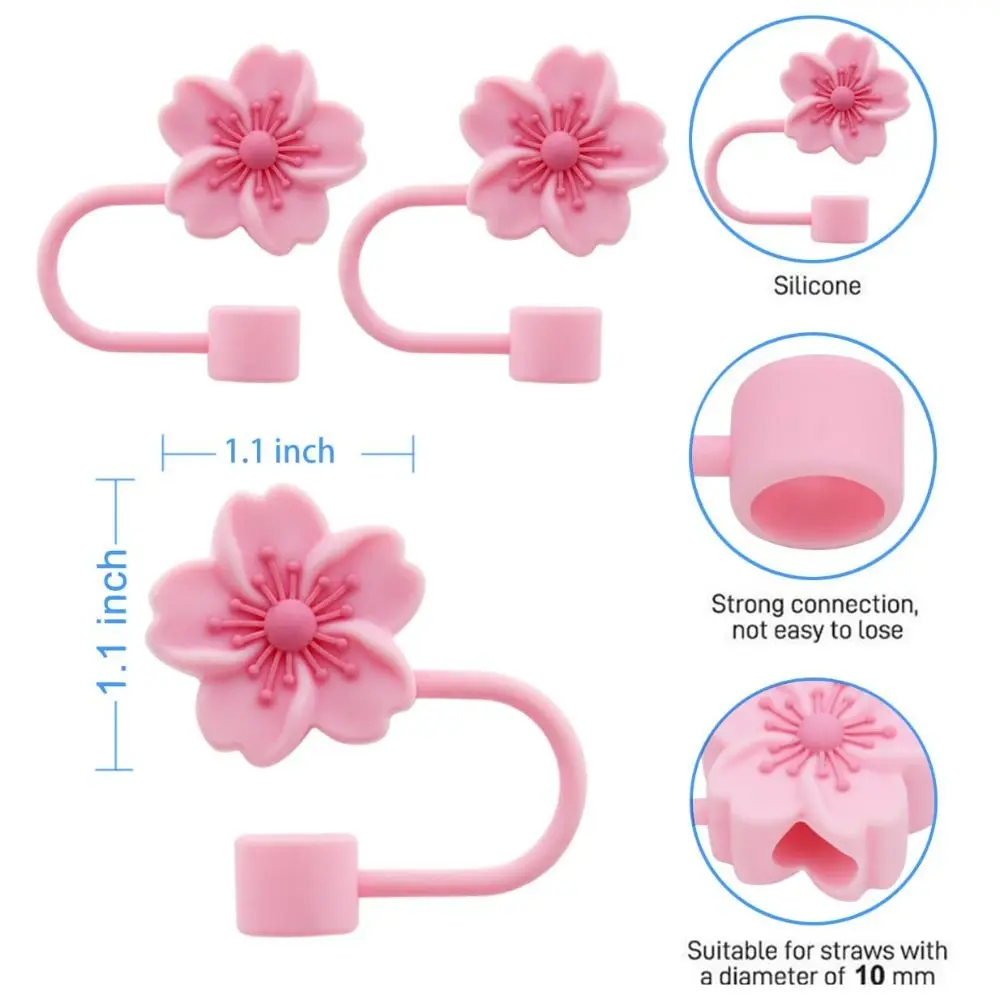 1/5PCS Silicone Straw Cover Cap Dust-Proof Begonia Flower Straw Tip Covers Reusable 10mm 0.4in Straw Tips Lids for Stanley Cup
