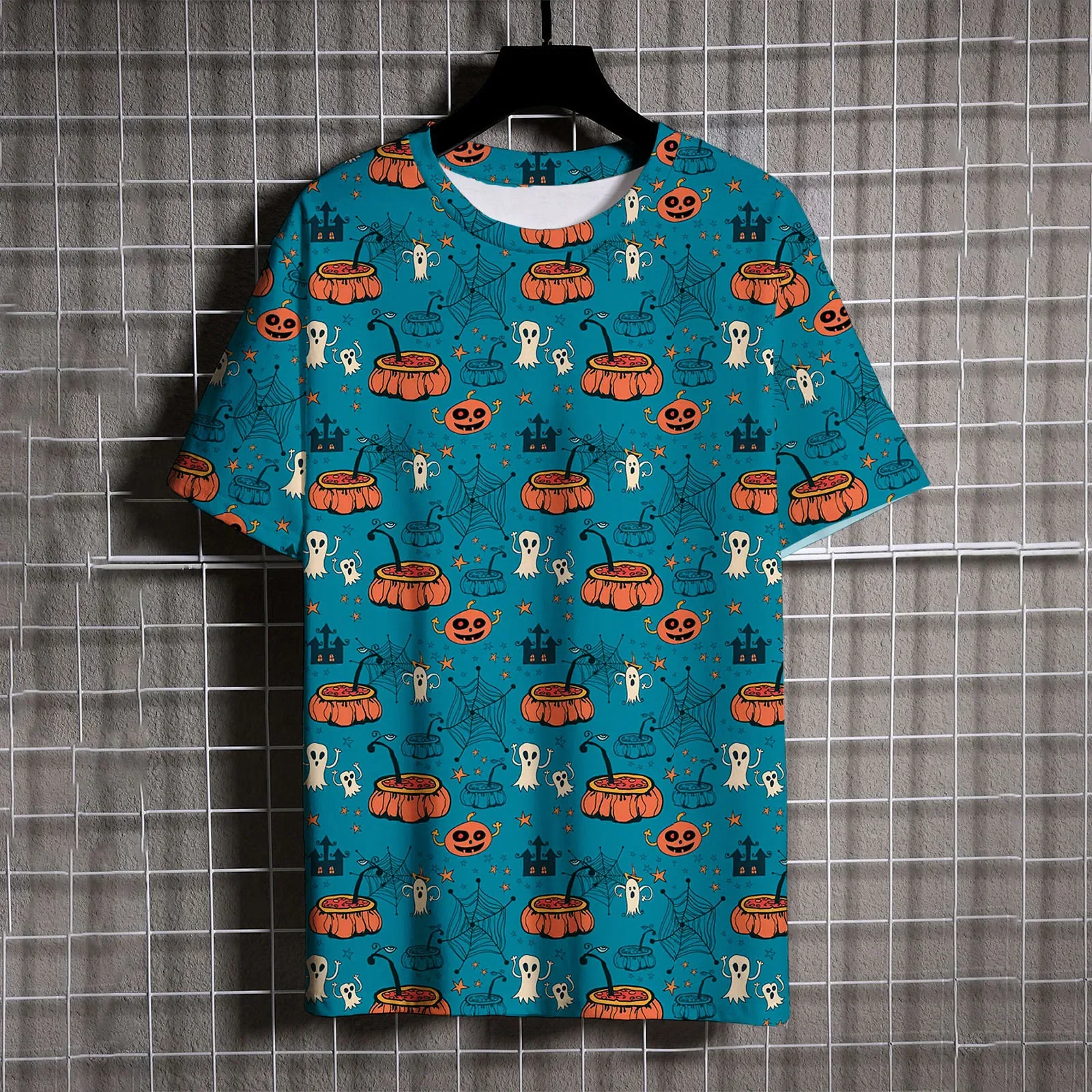 Halloween Versatile Men's T-shirts Christmas Element Pumpkin Head Print Oversized T-shirt Men's y2k Short Sleeve Tee Tshirt Tops