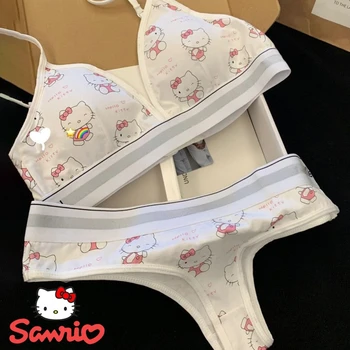 헬로 키티 산리오 여성용 브래지어 세트, 섹시한 코튼 G 스트링 브래지어, 코튼 팬티, 카와이 커플 팬티, 남성 복서 소프트 브래지어 