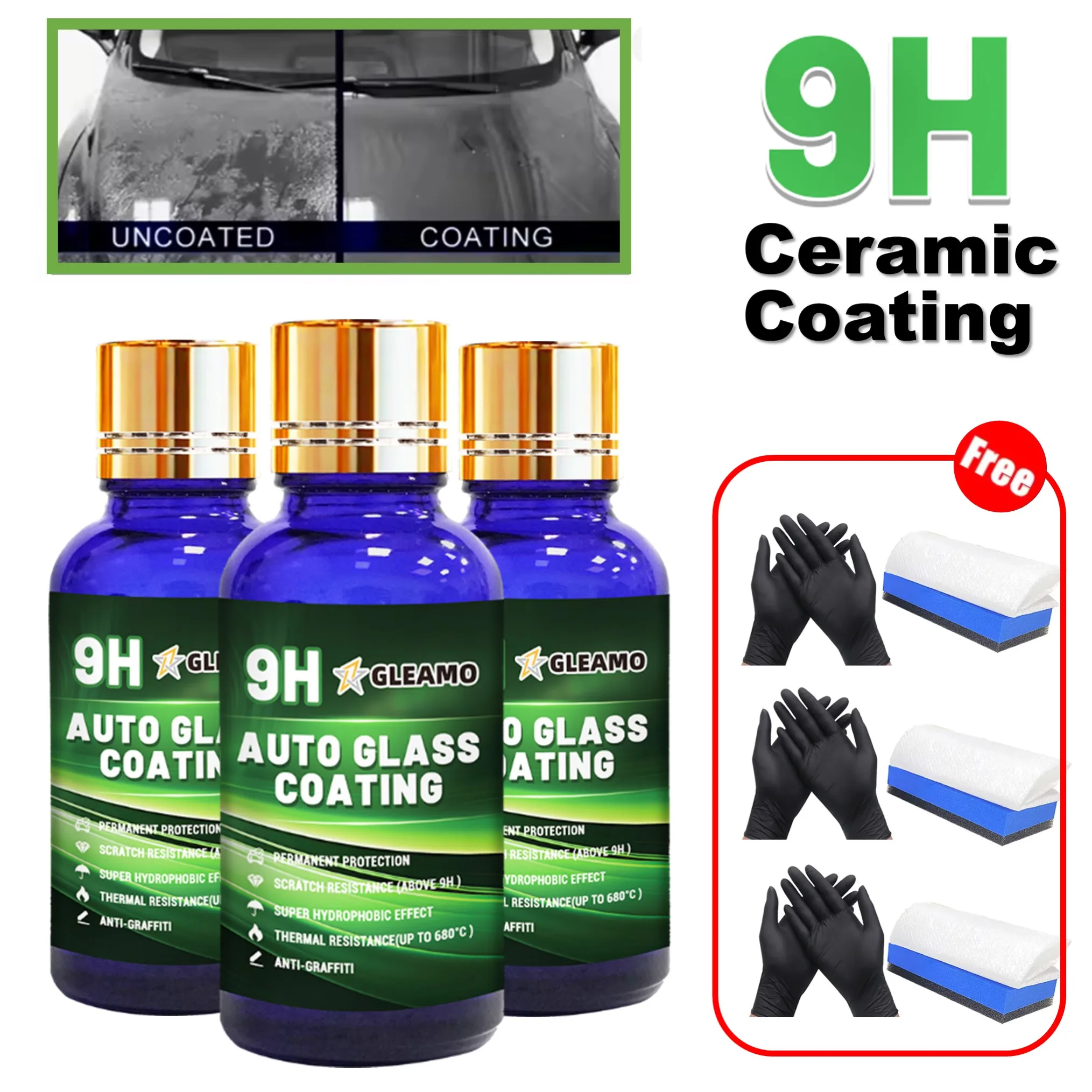 

3 комплекта керамического автомобильного покрытия 9 часов, длительный эффект, предотвращает появление царапин и пятен, жидкое покрытие, нанокристаллический гидрофобный слой