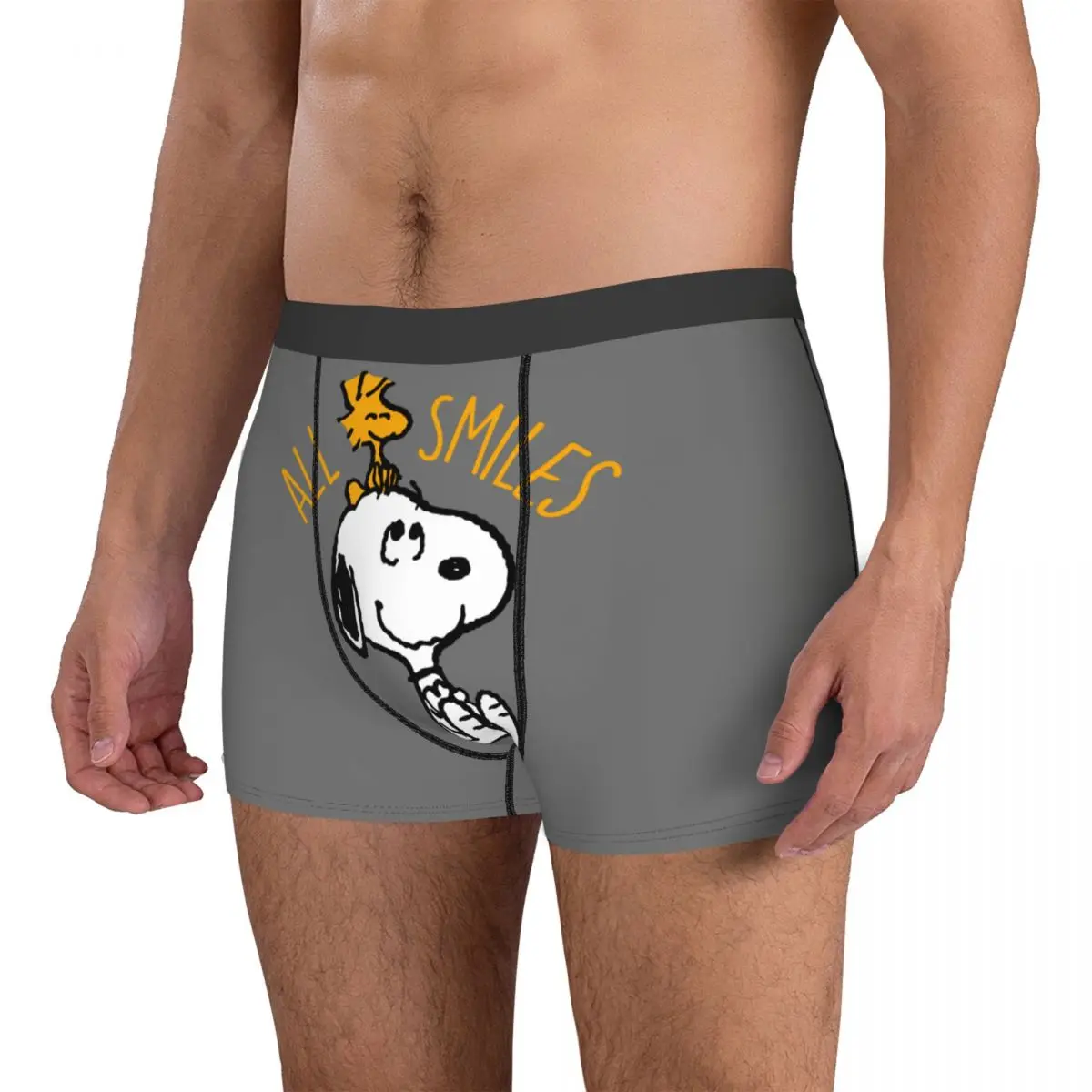 Cuecas dos desenhos animados respiráveis dos homens, cueca Snoopy, boxer engraçado, cuecas shorts, calcinha masculina, plus size