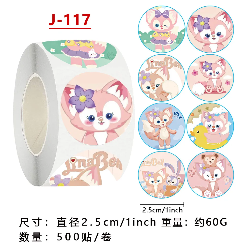 

500pcs/Roll Disney LinaBell Cute Fox Cartoon Sealing Stickers DIY PVC Laptop Decals Decoration Stiker Reward Gift Toys