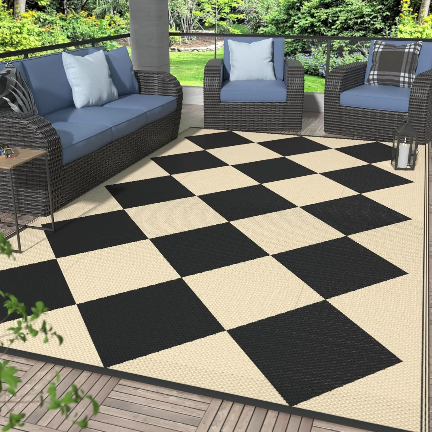 

Outdoor Rug for Patio Clearance, 6'x9' Reversible Geometric Plastic Straw Rugs, Lightweight Waterproof RV Camping Mat for Cam