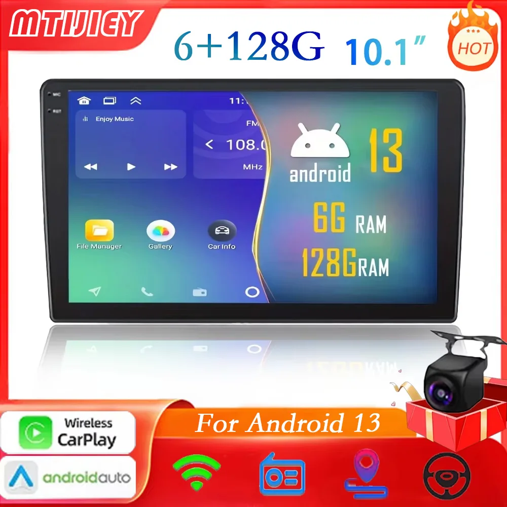 

MTIJIEY Android13 2Din Car Radio Carplay Android Auto 10.1 “ 6G+128G Universal Multimedia Player DSP RDS AHD GPS WIFI Autoradio