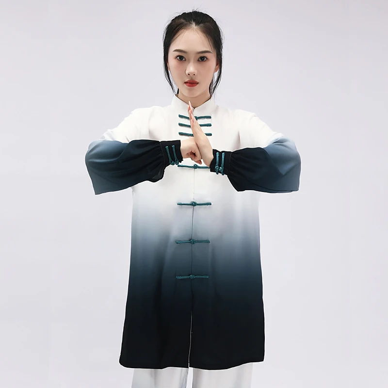 Women's 2026 New Premium Tai Chi & Baduanjin Long Set - Unisex Acetate, Color Gradient Performance Competition Kung Fu Outfit