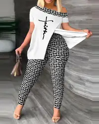 Spring Summer Printing Fashion New Suit 2-piece set Women