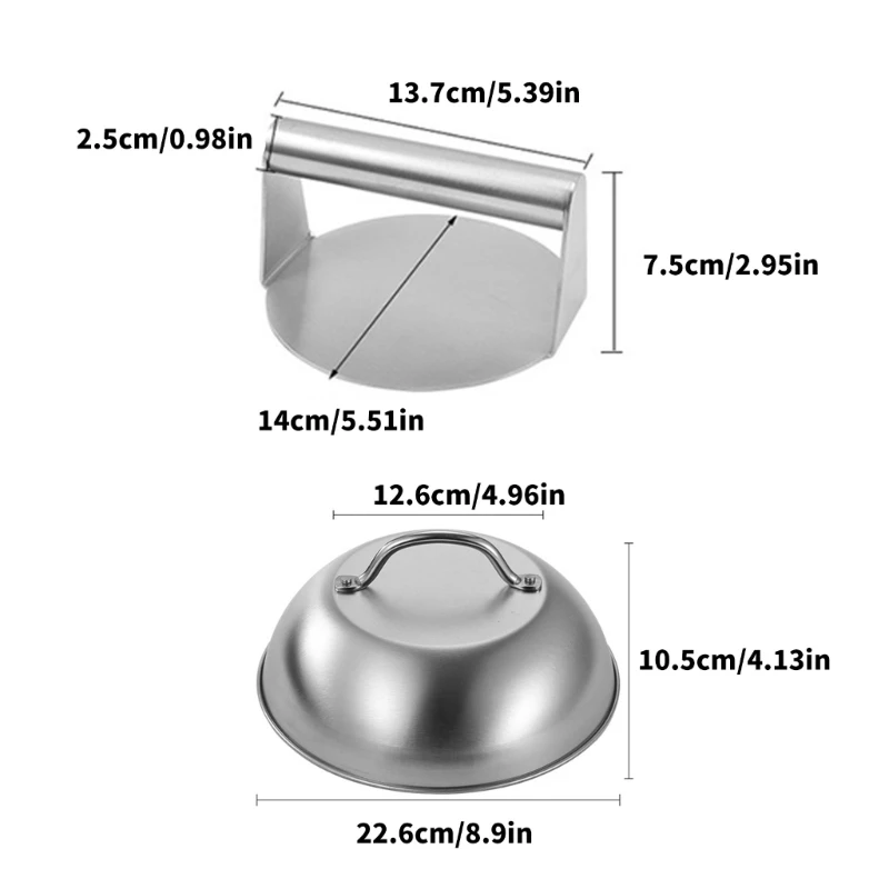 Y166 Hamburger Press Grilling Press Smasher 304StainIess Steel Round Lid for Meat