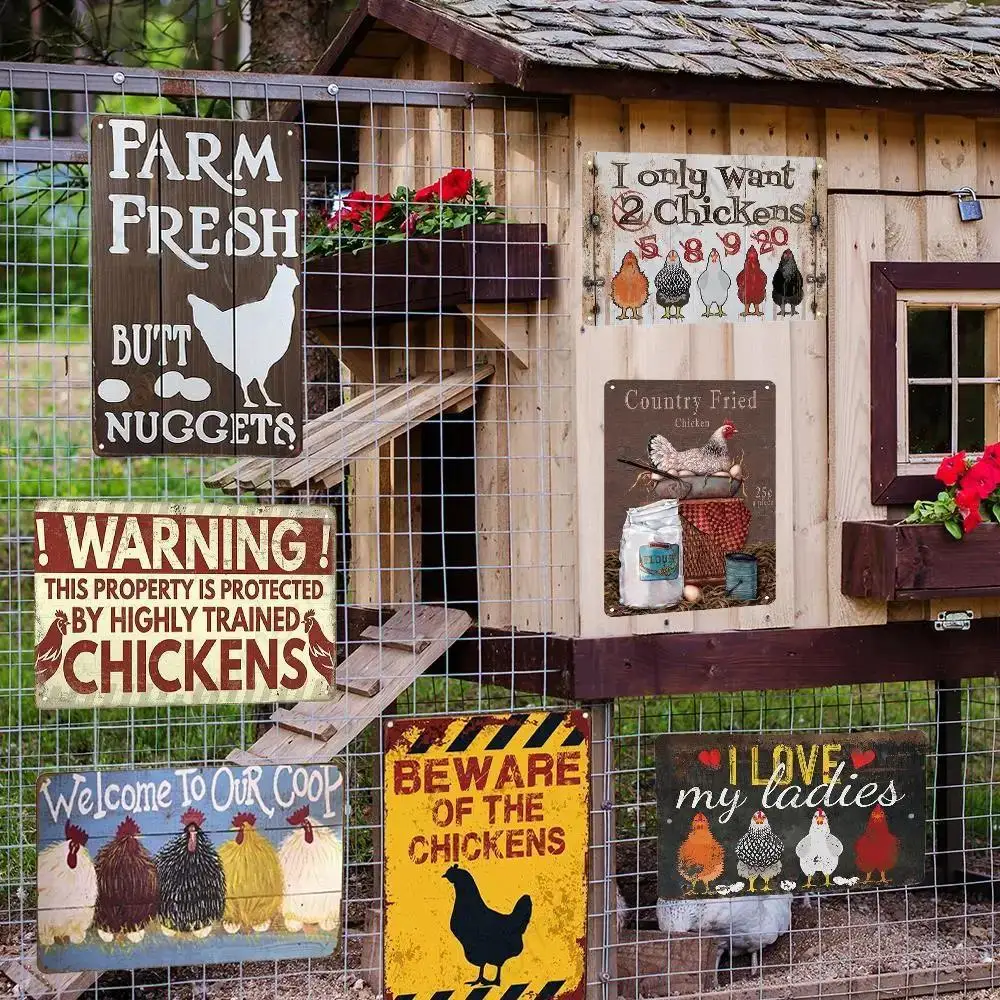 Vintage Tin Sign - Home is Where the Chickens Are - Metal Signs Funny for Farmhouse Decor - Metal Wall Art for Chicken Coop