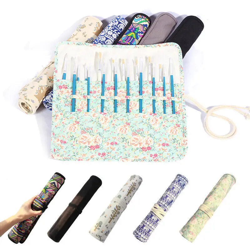 20 Pocket Art Paint Brush Case School Roll Up Pen Holder Canvas Pouch Bag Cute Pencil Cases Stationery School Students Supplies