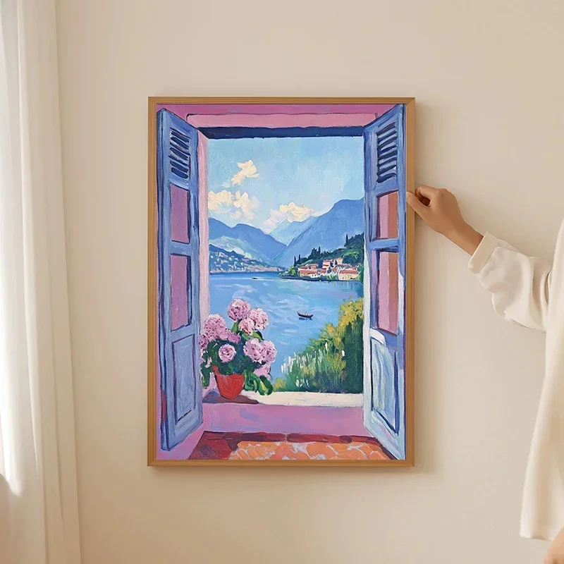1PCS frameless 2D Flat Printing Open Window Patio Doors Garden Bench Lemon Tree Nature Henri Matisse Style Canvas Painting Moder
