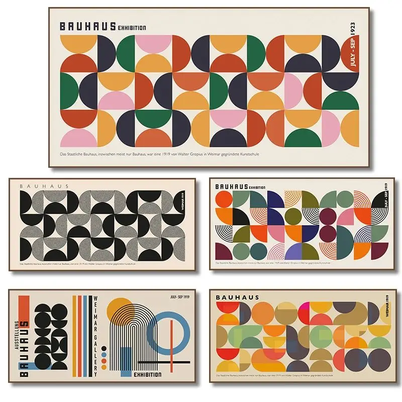 باوهاوس معرض المشارك هندسية قماش اللوحة الحد الأدنى منتصف القرن الحديثة جدار صورة فنية غرفة المعيشة ديكور المنزل #1