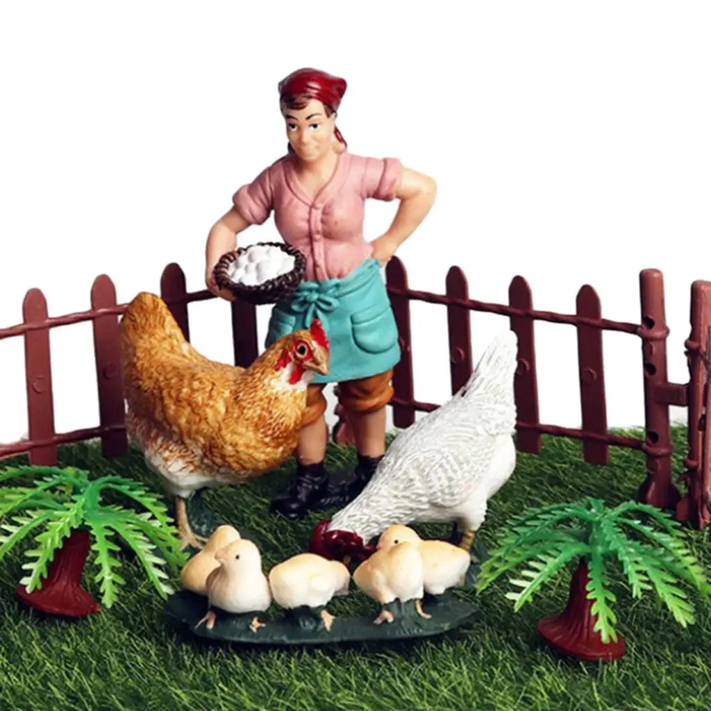 Chickens Animal Figure Miniature Farm Micro Landscape DIY Ornament Decor
