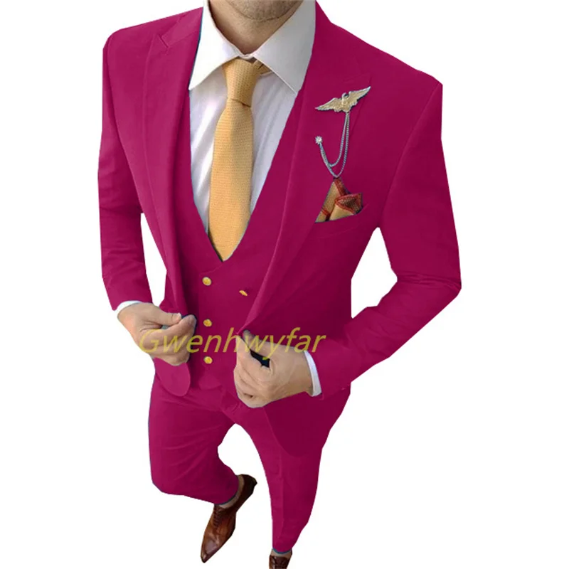 

Gwenhwyar 2025 New Arrival 3 Pieces Men's Suits Slim Fit Peaked Lapel One Button Wedding Tuxedos Prom Best Man Blazer