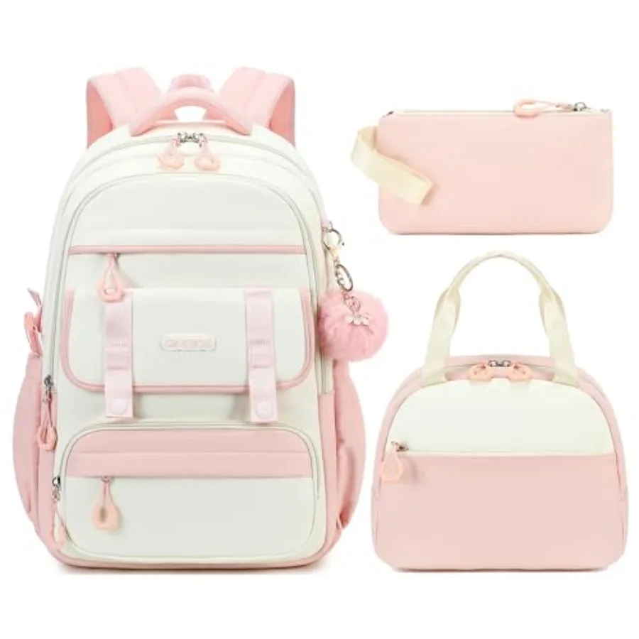 Mochila Escolar para Niñas, 3 Piezas, Mochila para Portátil de 15.6 Pulgadas con Lonchera y Estuche para Lápices, para Adolescentes de Primaria, Secundaria y Preparatoria