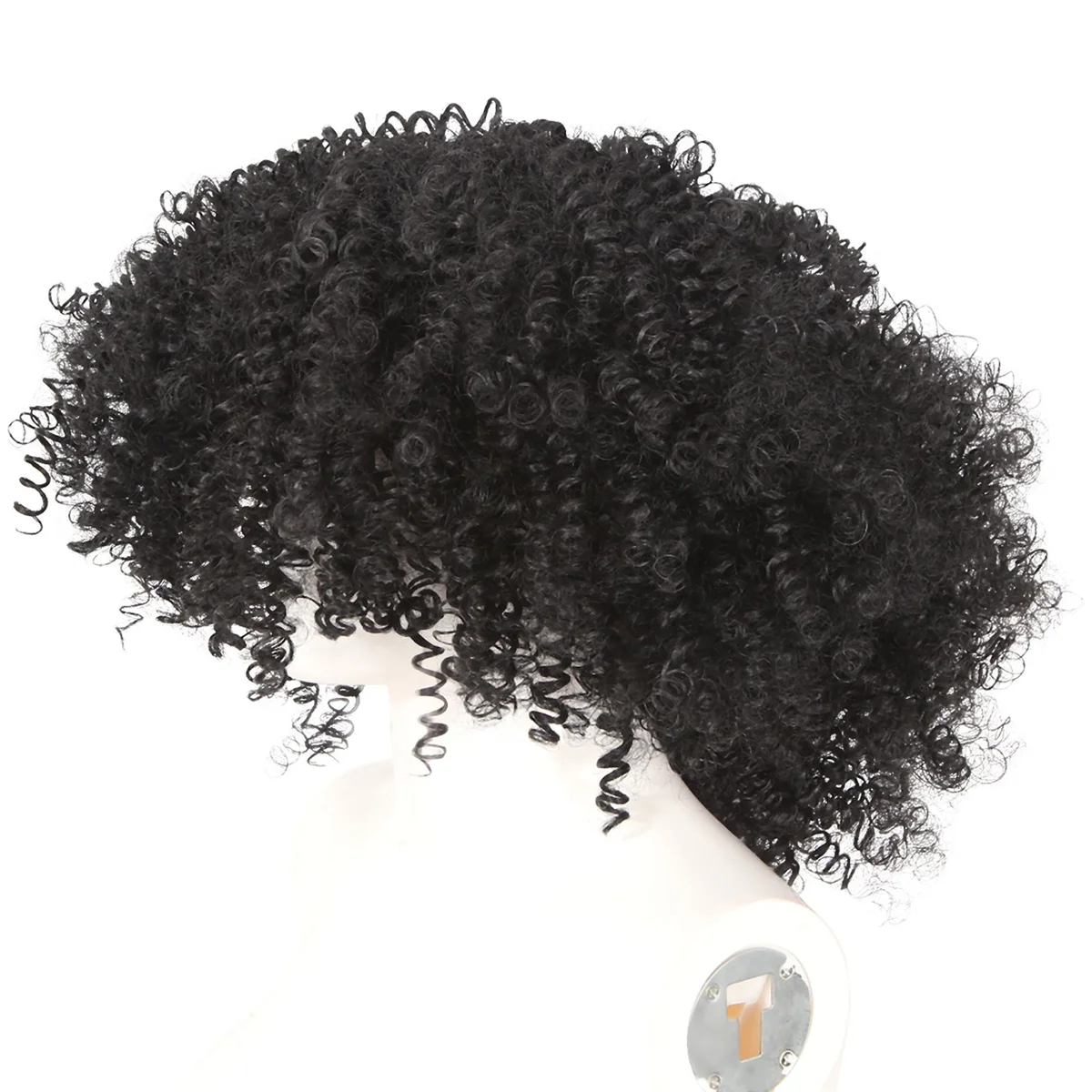 Peluca de pelo rizado corto para mujer africana, pelo negro de fibra química con flequillo, Cosplay, uso diario, 12 pulgadas