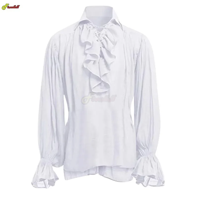 

Middle Ages Adult Halloween Clothing Autumn Casual Shirt Steampunk Bandage Long Sleeved Ruffled Shirt Gothic Top