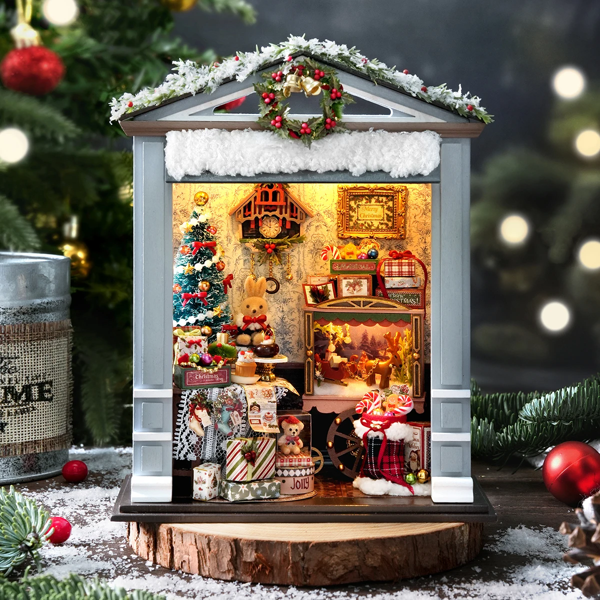 

Миниатюрная Рождественская хижина, набор кукольного домика, 3D головоломка, сборная модель, набор ручной работы «сделай сам», украшение для спальни, игрушки, подарки на день рождения