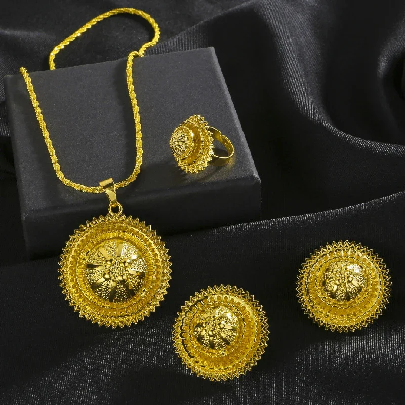 Shamty New Gold Colour Jewelry Sets Round Fashion Jewelry Party sets Ethiopian African Wedding Jewelry A40005