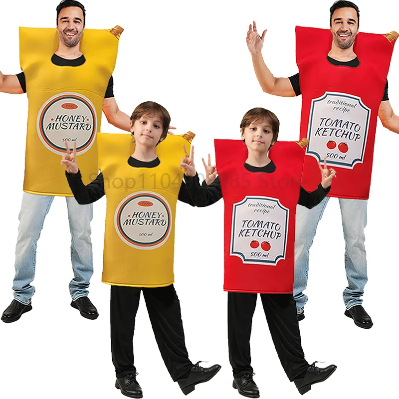 

Unisex Girls Boys Children Mustard Tomato Ketchup Packet Halloween Dress Up Women Men Mustard & Ketchup Couple Costume