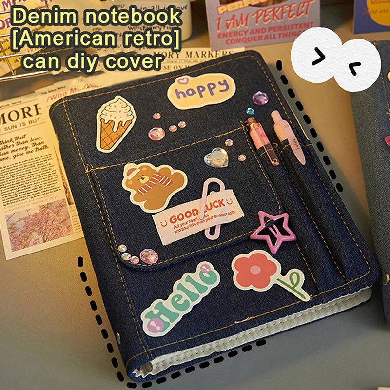 Imagem -02 - Creative Denim Notebooks Binder Journal Hand Ledger Diário com Bolso Girl Notebook Armazenamento de Papelaria Material Escolar Coreano