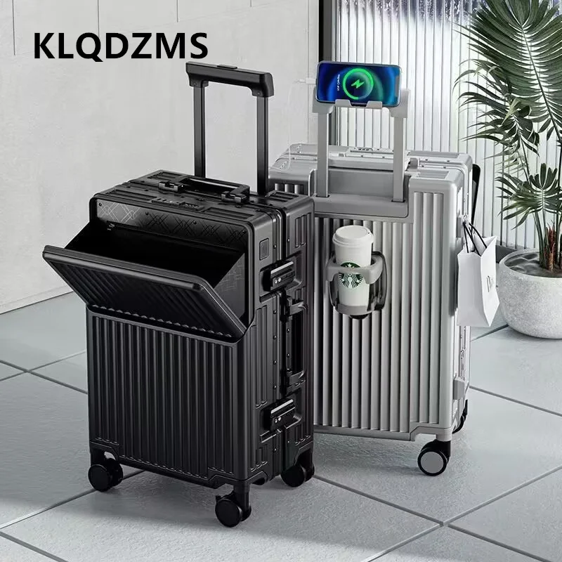 KLQDZMS Suitcase New Front Opening Laptop Boarding Case Aluminum Frame Trolley Case 20