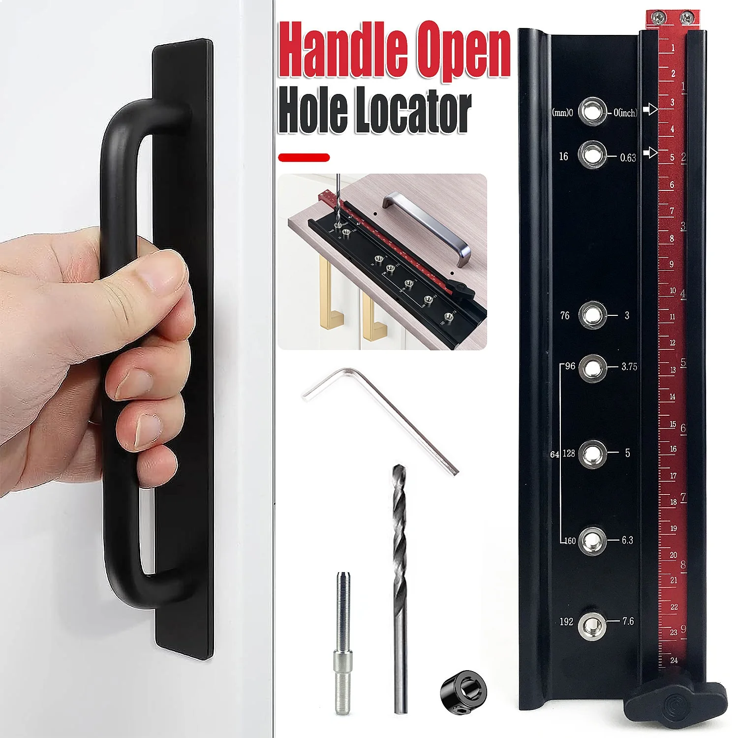 Woodworking Handle Drilling Jig Aluminum Positioning Tool Cabinet Door Hole Guide