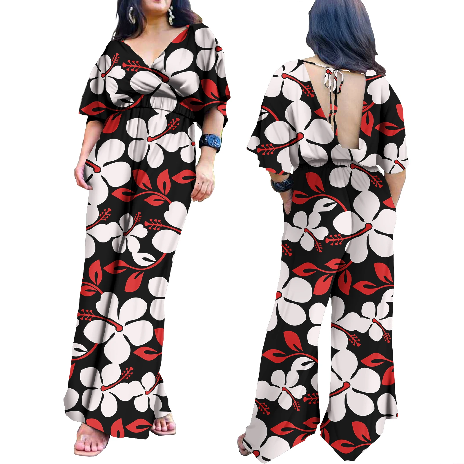 

Hot samoa Casual Women's Plus One Piece Long JumpsuitHawaiian Fashion Fabrics Sexy Women's Bodysuit