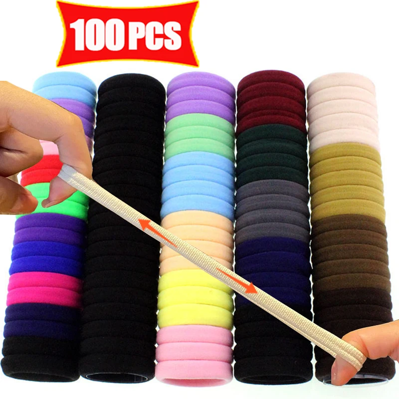 

100Pcs High Elastic Hair Bands for Women Girls Colorful Hairband Rubber Ties Ponytail Holder Scrunchies Kids Hair Accessories