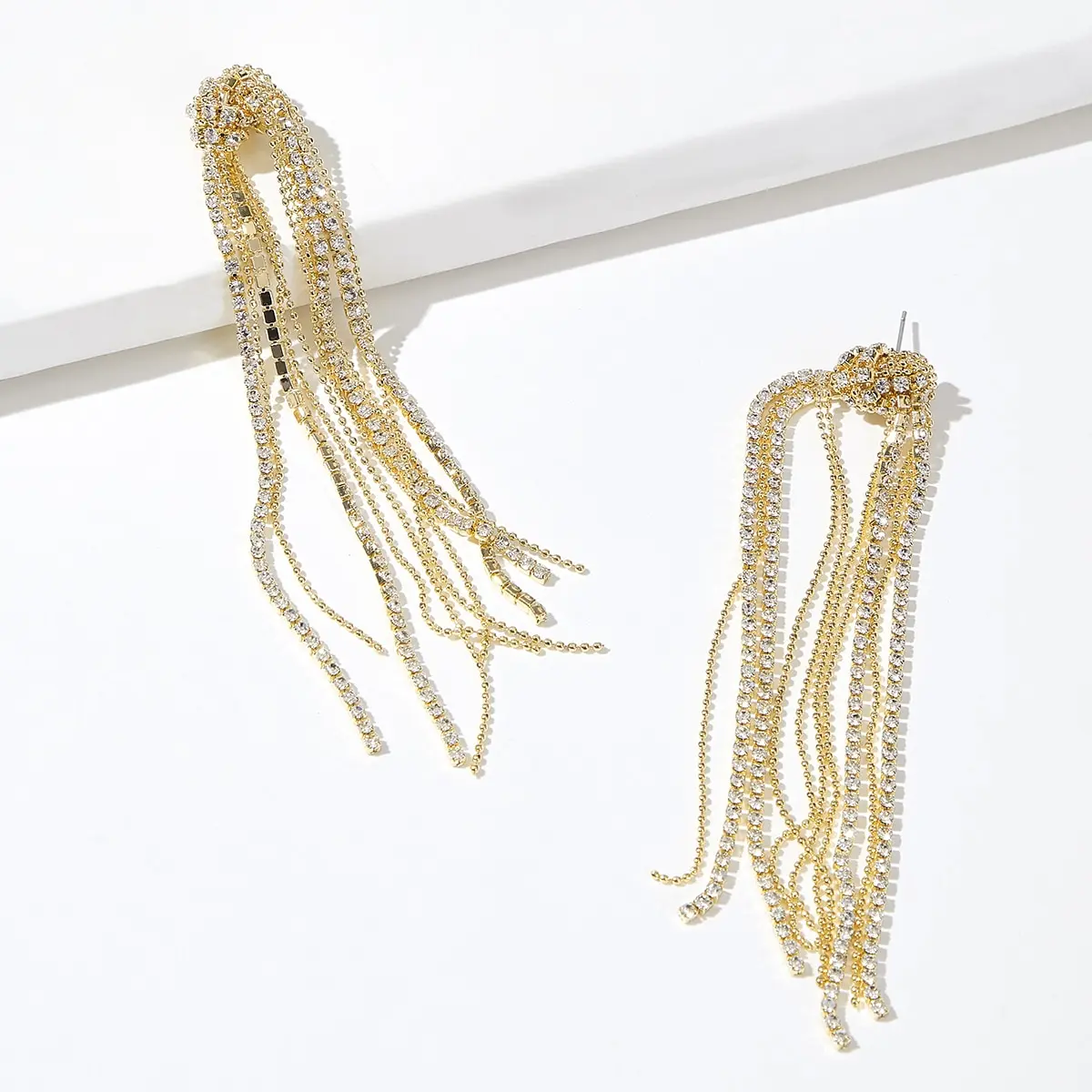 New Luxury Rhinestone Crystal Long Tassel Earrings for Women Bridal Drop Dangling Earrings Party Wedding Jewelry Gifts