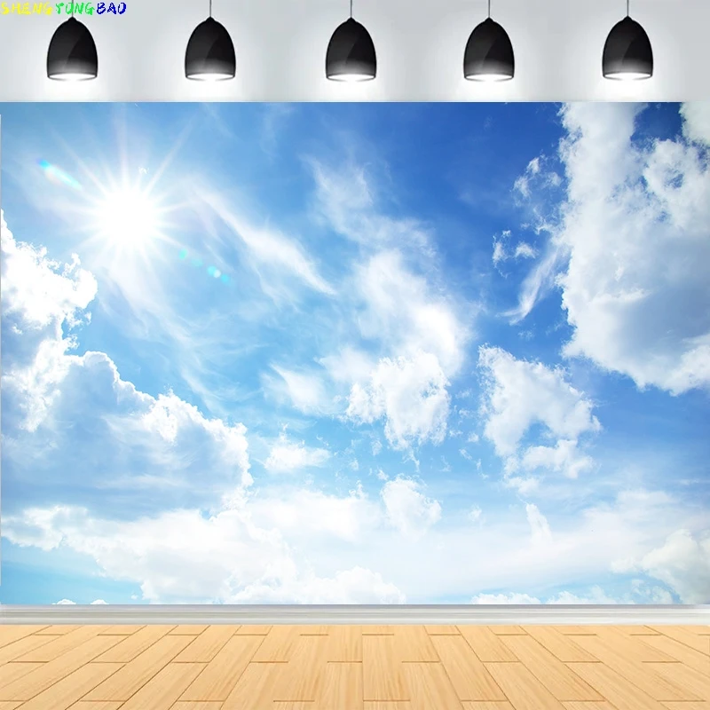 

Aerial View White Clouds Blue Sky Photography Backdrops Abstract Peaceful Dove Stairway Heaven Path Photo Background KY-03
