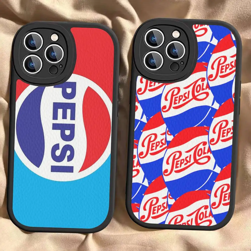 

P-Pepsi For IPhone 16 15 14 13 12 11 Pro Max Plus Shockproof Leather Soft Phone Cover
