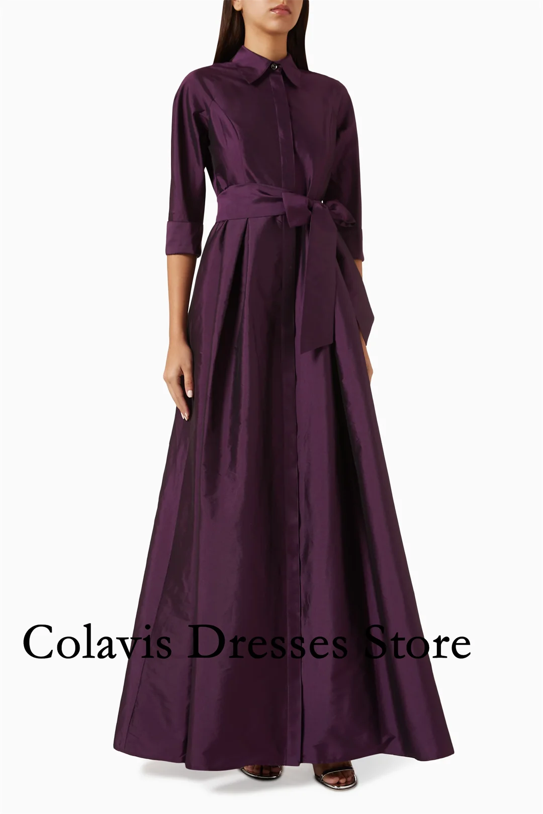 

2025 Customized Belted Shirt Gown in Tafetta Purple Prom Dresses Evening Dress Women Evening Gowns Formal Party Dress