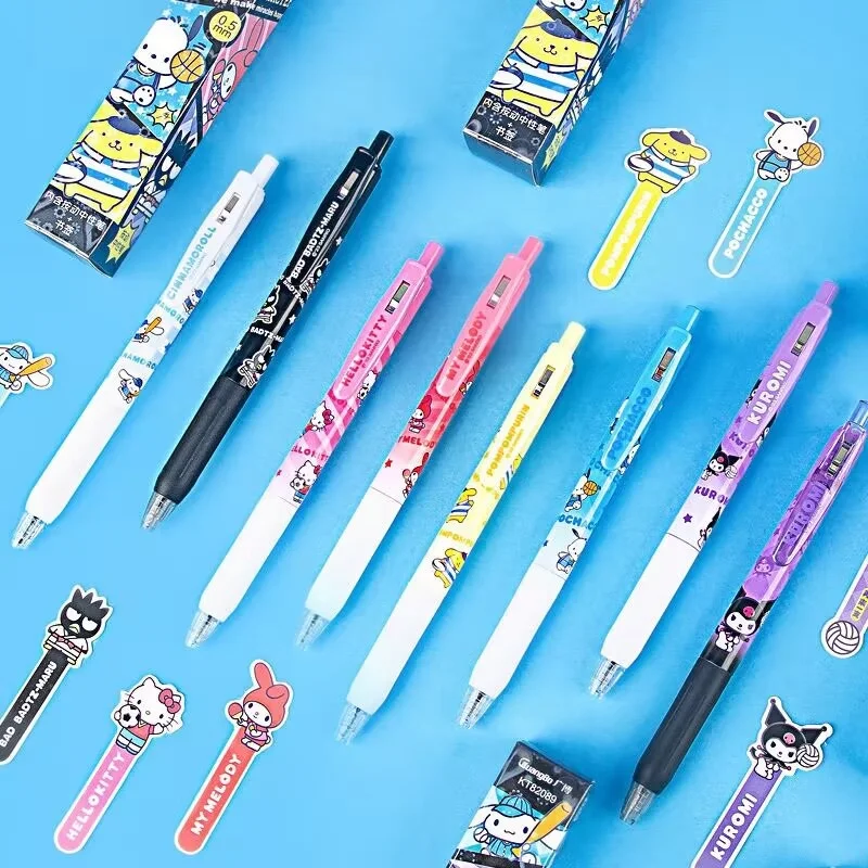 

24pcs/lot Kawaii Sanrio Melody Kuromi Cinnamoroll Kitty Press Gel Pen Cute 0.5mm Black Ink Neutral Pens Office School Supplies