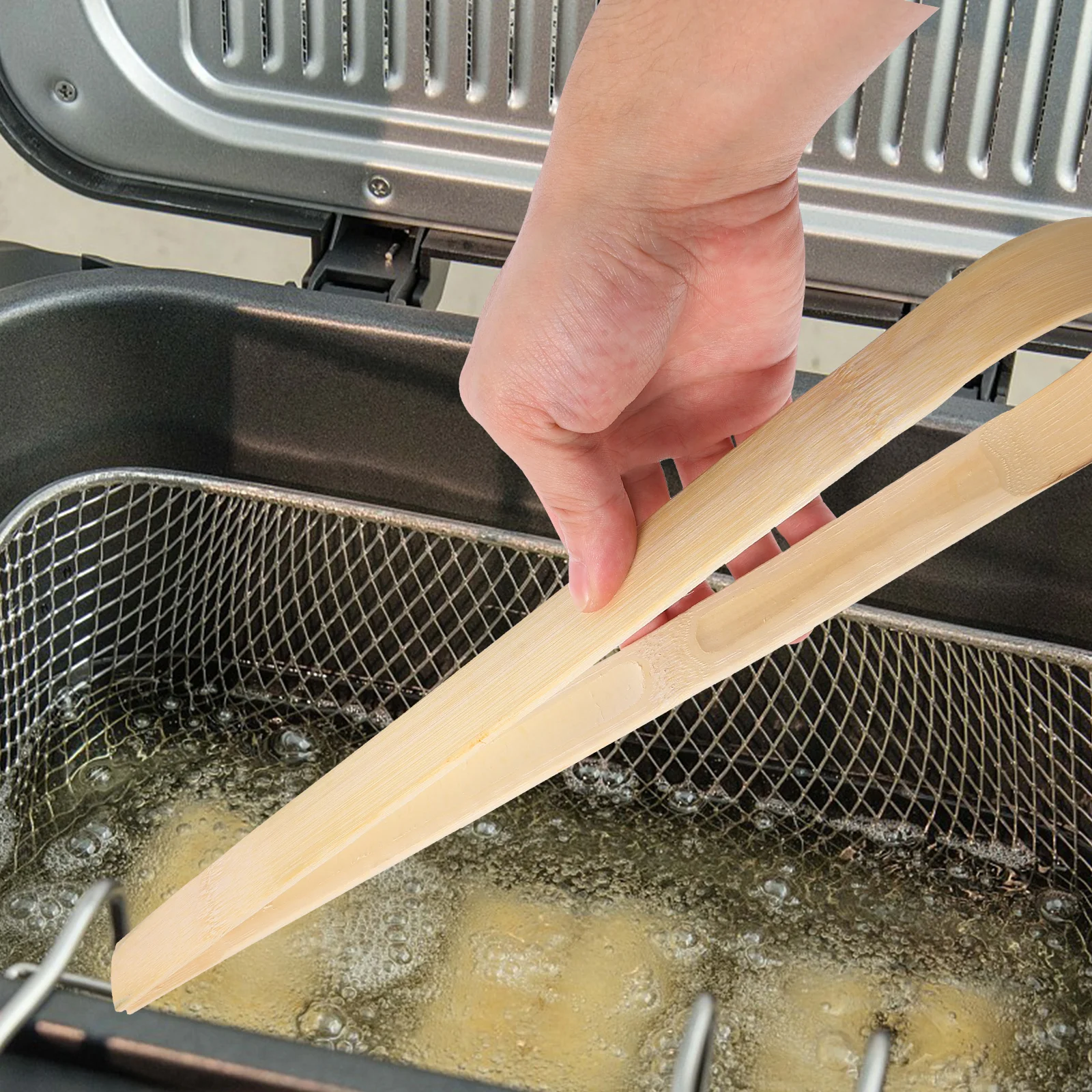 

3pcs Bamboo Kitchen Tongs Cooking BBQ Grill Air Fryer Ergonomic Non-Slip Heat Resistant Lightweight Portable