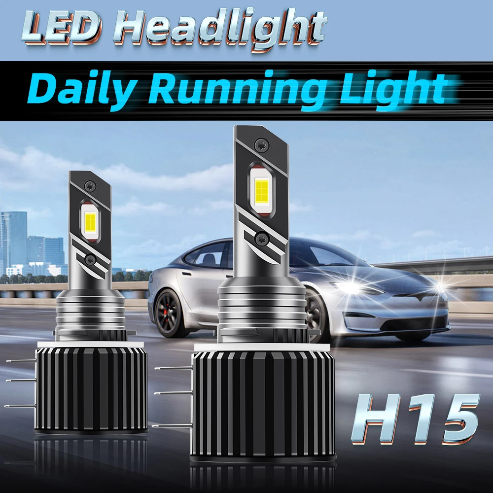2pcs H15 LED Headlight Bulbs, Canbus Plug And Play 6000K White 30000LM High Beam DRL Day Running Lights Error Free 150W Car Bulb