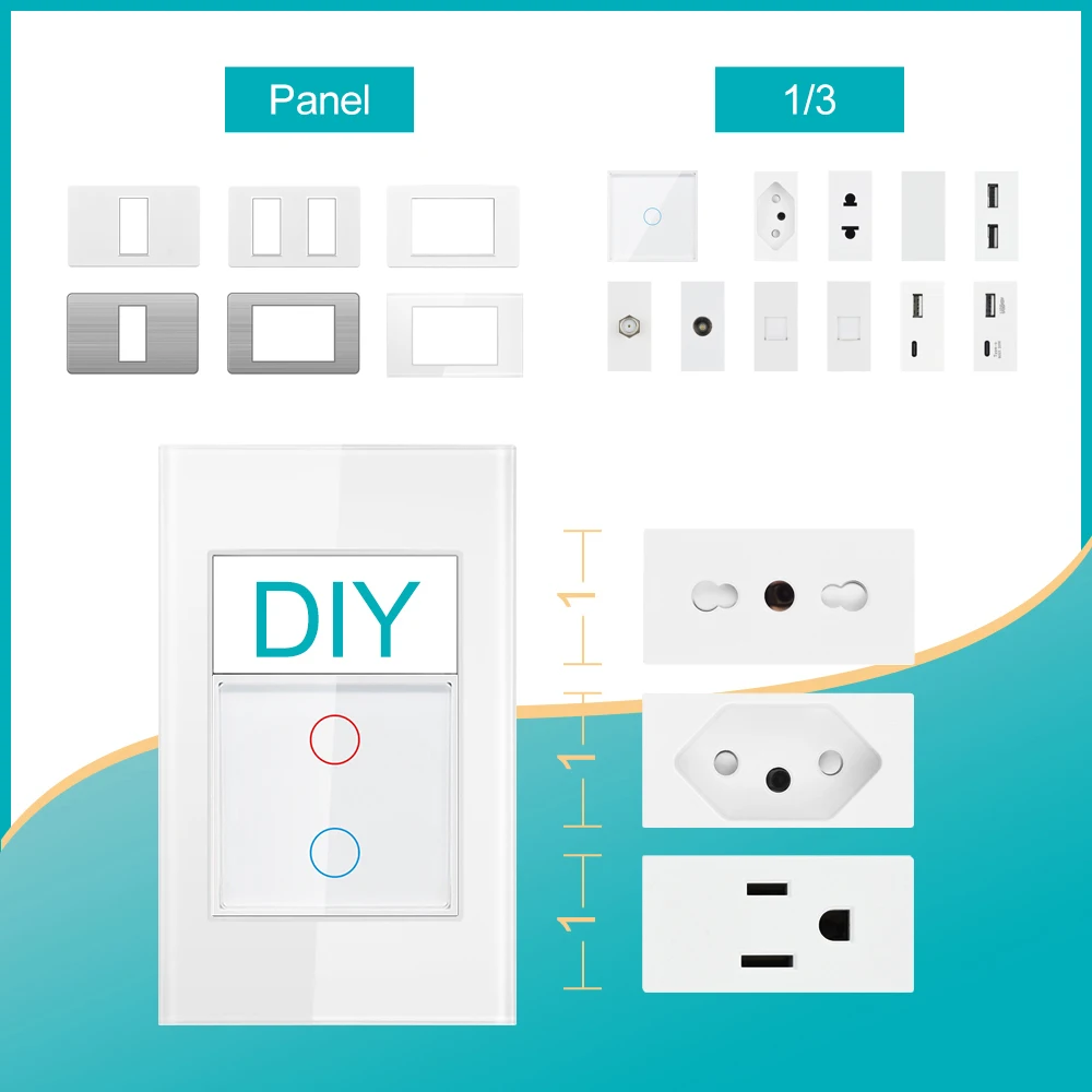 SRAN US CL Korea Brazil Standard Socket Switch 20A 118mm*72mm Panel Function Key Free Combination DIY USB C Fast Charging White