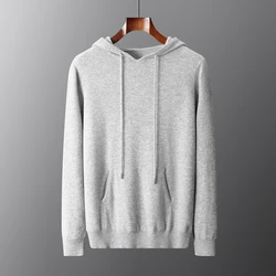 Youth fashion Spring and autumn new 100% Merino sweater men's hoodie Solid color sweater men's knitted cashmere hoodie casual