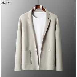 LHZSYY Cashmere Jacket Men' Winter Suit Lapel Sweater Cardigan New Loose Knit Coats Youth Thick Solid Shirt Business Casual Tops