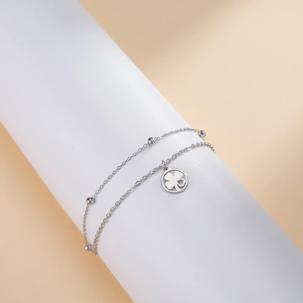 Dawapara Viel Glück Kleeblatt Armband Vierblättriges Kleeblatt Charms Schlangenkette 17 cm Armband Edelstahl Paar Schmuck – Detail 20
