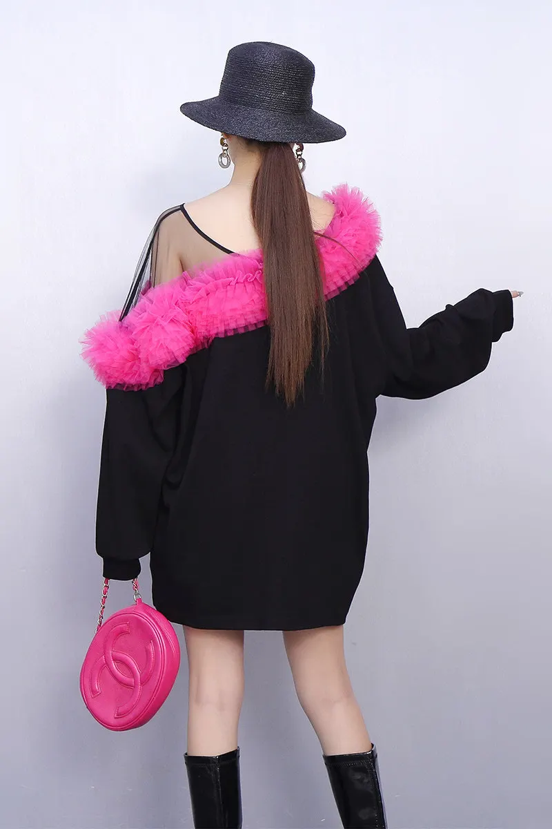 2026 Summer New Fashion Women Loose Mesh Off-shoulder T-shirts Female Casual Long Sleeve Top Wholesale J2335