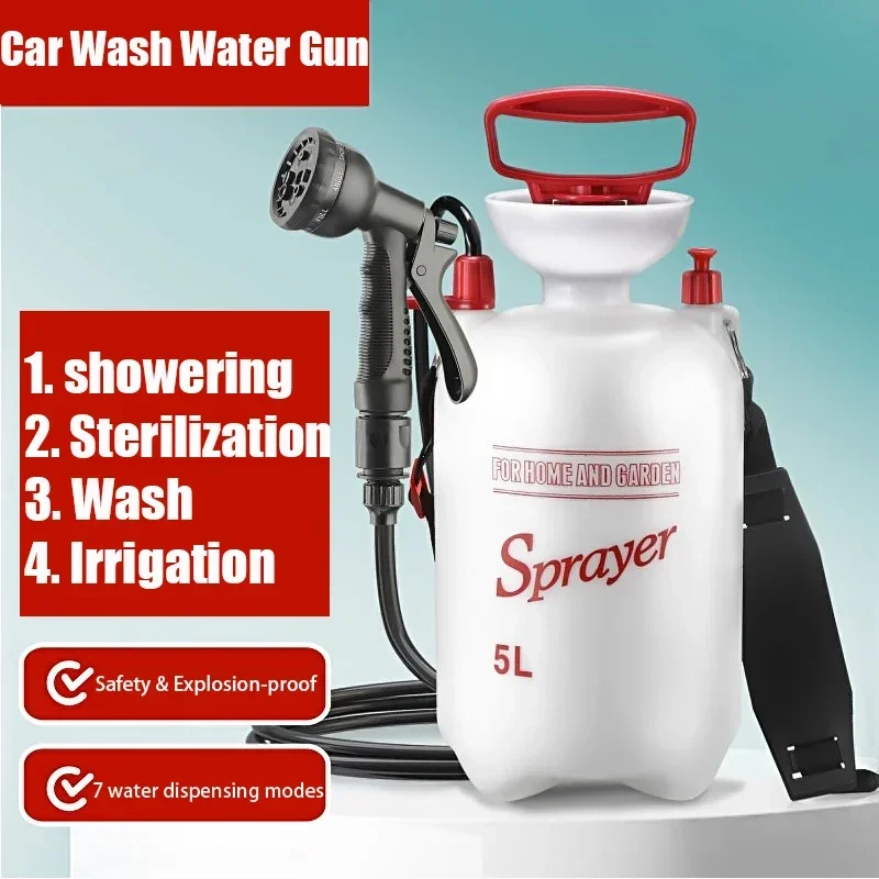 5/8L Car Wash Water Gun,Multi-functional Manual Pneumatic Sprayer for Irrigation Bathing Disinfection,Portable Camping Shower
